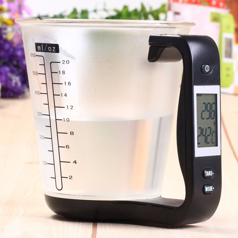 Hostweigh Measuring Cup Kitchen Scales Digital Beaker Libra Electronic Tool Scale with LCD Display Temperature Measurement Cups