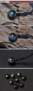 Natural Obsidian Rainbow Eye Transfer Good Luck Bead Pendant Necklace Polyester Rope Chain Necklace Jewelry For Woman