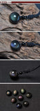 Natural Obsidian Rainbow Eye Transfer Good Luck Bead Pendant Necklace Polyester Rope Chain Necklace Jewelry For Woman