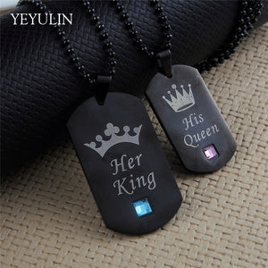 High Grade  Couple Necklaces Her King & His Queen Stainless Steel Tag Pendant Necklace For Lovers Valentine's Day Gift