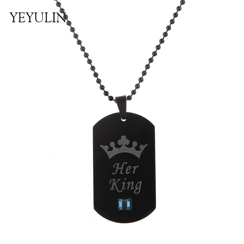 High Grade  Couple Necklaces Her King & His Queen Stainless Steel Tag Pendant Necklace For Lovers Valentine's Day Gift