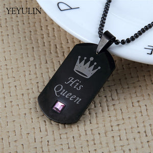 High Grade  Couple Necklaces Her King & His Queen Stainless Steel Tag Pendant Necklace For Lovers Valentine's Day Gift