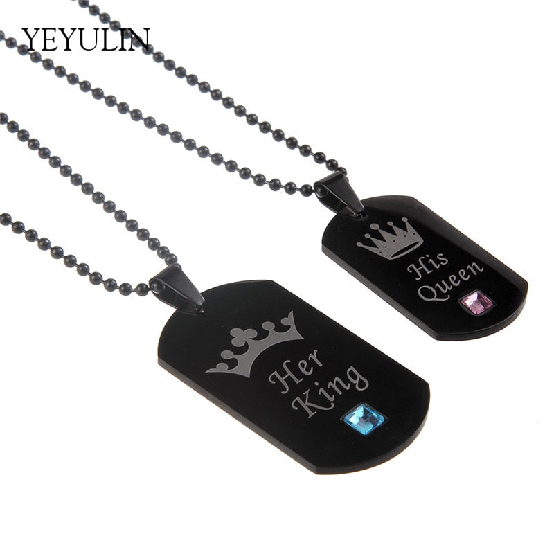 High Grade  Couple Necklaces Her King & His Queen Stainless Steel Tag Pendant Necklace For Lovers Valentine's Day Gift