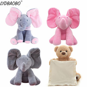 1PC 30cm Peek A Boo Elephant & Bear Stuffed Animals&Plush Doll Play Music Elephant Educational Anti-stress Toy Gift For Children