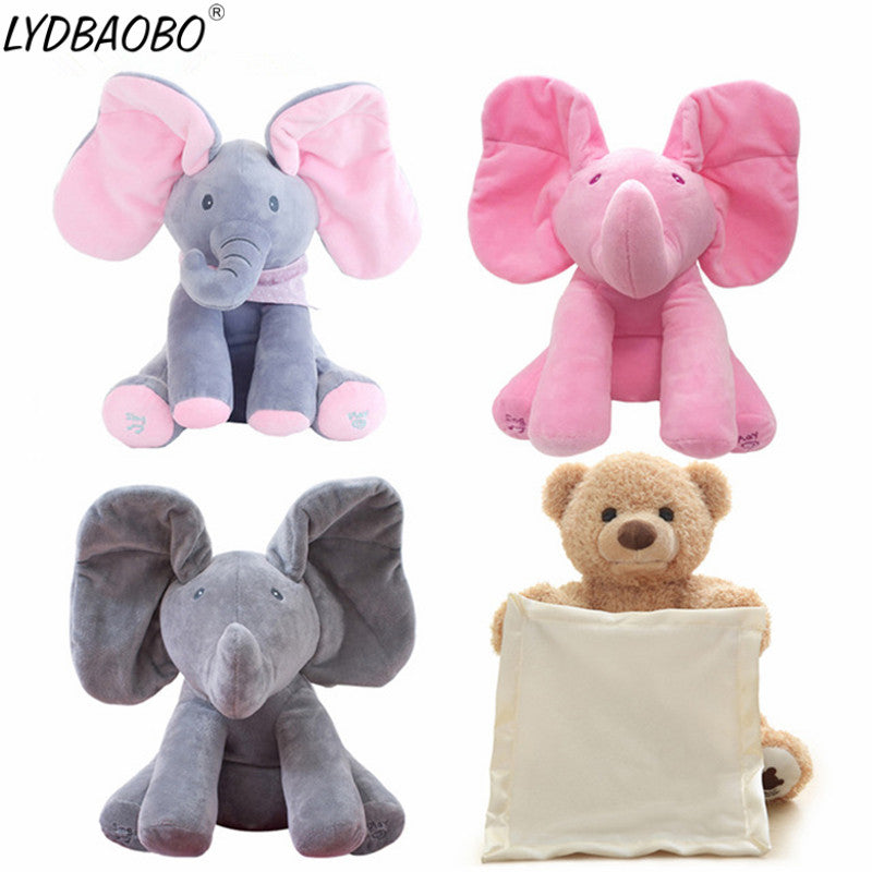 1PC 30cm Peek A Boo Elephant & Bear Stuffed Animals&Plush Doll Play Music Elephant Educational Anti-stress Toy Gift For Children