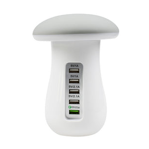 Desktop Charge 5 Ports USB Travel Multifunction Fast Charging Station Portable Office Mushroom LED Light Charger