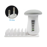 Desktop Charge 5 Ports USB Travel Multifunction Fast Charging Station Portable Office Mushroom LED Light Charger