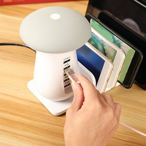 Desktop Charge 5 Ports USB Travel Multifunction Fast Charging Station Portable Office Mushroom LED Light Charger