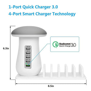 Desktop Charge 5 Ports USB Travel Multifunction Fast Charging Station Portable Office Mushroom LED Light Charger