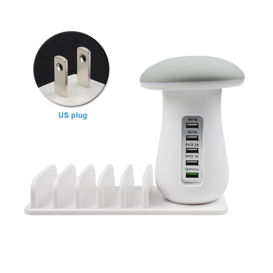 Desktop Charge 5 Ports USB Travel Multifunction Fast Charging Station Portable Office Mushroom LED Light Charger